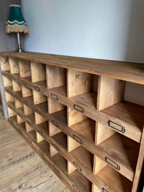 Rustic Reclaimed Wooden Pigeon Hole Shoe Storage Unit Rack Shelves - Etsy UK Wooden Pallet Shoe Rack, Shoe Storage Cubbies, Unconventional Shoe Storage, Shoes Wardrobe Storage Ideas, Rustic Shoe Storage, Redone Furniture, Pigeon Hole, Shoe Storage Unit, Play Cafe