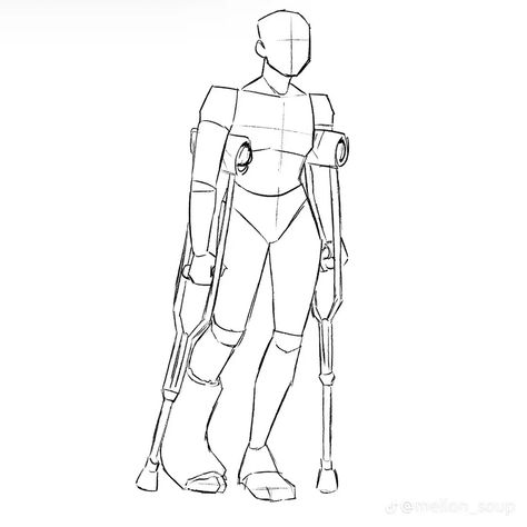 How To Draw Crutches, Crutches Pose Reference, Sketch Bases, Mellon Soup, Body Reference Drawing, Body Pose Drawing, Pose References, Drawing Style, Drawing Expressions