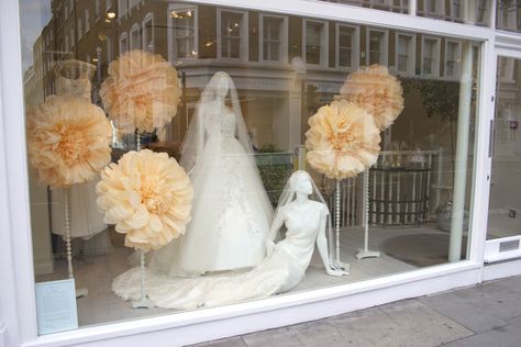 Phillipa Lepley Windows - Gosh look my pom trees in the window !!!! not just me who does this then? x Bridal Shop Window Display, Bridal Window Display, Phillipa Lepley, Bridal Shop Decor, Bridal Shop Ideas, Bridal Boutique Interior, Fiesta Bridal Shower Invitations, Design Studio Workspace, Window Display Retail