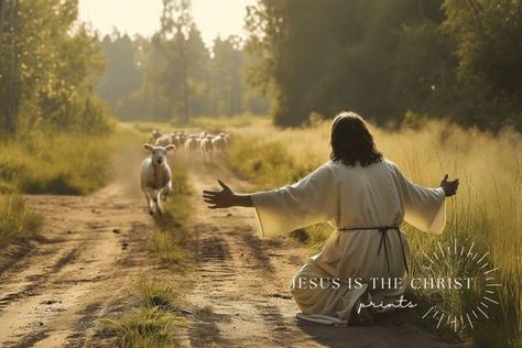 Discover "The Shepherd's Call," a poignant artwork by Kevin Carden that captures the serene moment of lambs running toward Jesus. Available as prints, canvases, and framed canvases, this piece beautifully symbolizes guidance and spiritual gathering. The Good Shepherd Art, Jesus Shepherd, Kevin Carden, Paintings Of Christ, Christ The Good Shepherd, Images Of Christ, Pictures Of Christ, Lds Art, Jesus Christ Art