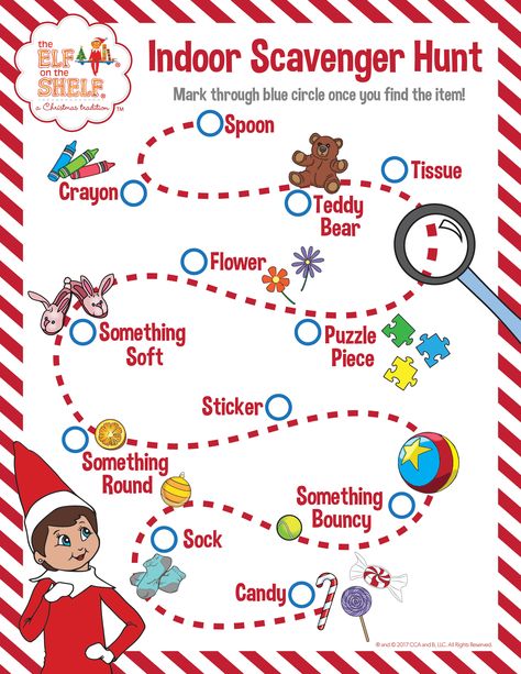 Indoor Scavenger Hunt for kids! See how many items you can find around your home or, if you want more of a challenge, see how many you can find in 90 seconds! | Elf on the Shelf Ideas | Rainy Day Activities | Snow Day Activities | Fun of Kids | Free Printable Activities for Children Indoor Scavenger Hunt, Awesome Elf On The Shelf Ideas, Xmas Elf, Elf Activities, Elf Antics, Elf Fun, Scavenger Hunt For Kids, Rainy Day Activities, Christmas Games