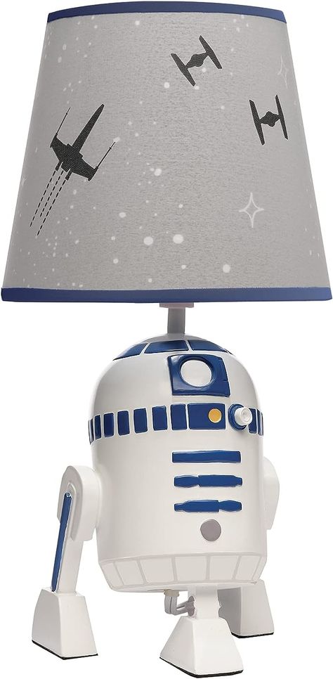 Handpainted R2D2 lamp #starwarshome #starwarsdecor #R2D2 Hand Painted Lamp, Painted Lamp, Star Wars Nursery, Lambs & Ivy, Lamp With Shade, Painting Lamps, Dinosaur Plush, Elephant Plush, R2 D2