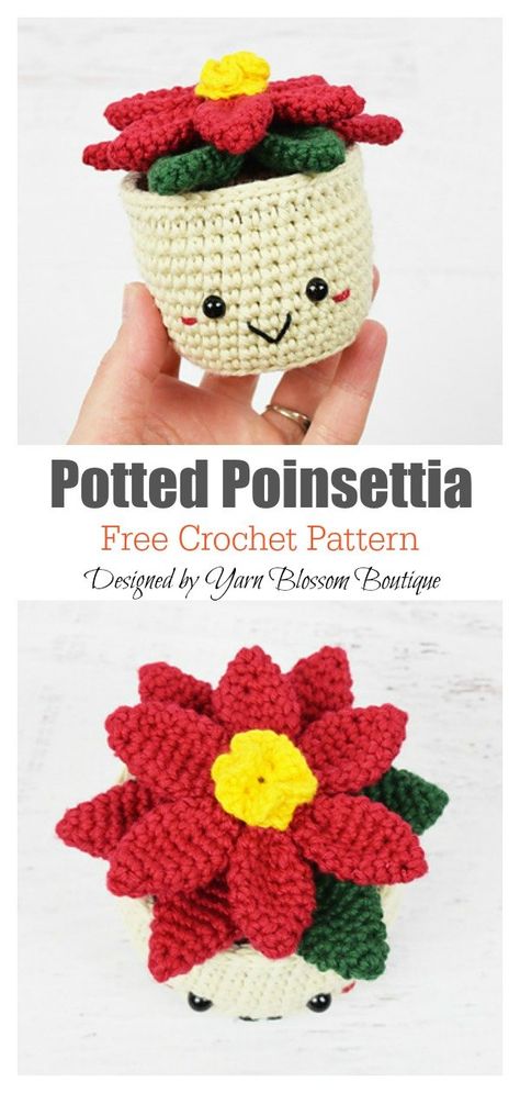 Crochet Poinsettia, Stocking Ideas, Crochet Knit Blanket, Crochet Flowers Free Pattern, Crochet Cushion Cover, Crochet Xmas, Crochet Plant, Crochet Vintage, Crochet Amigurumi Free Patterns