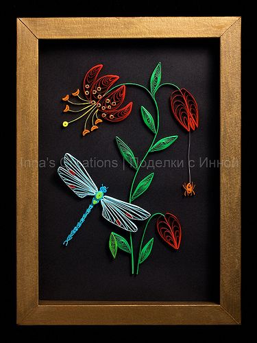 Lily and dragonfly, paper quilling | Flickr - Photo Sharing! Dragon Fly Craft, Quilling Animals, Paper Quilling Patterns, Quilled Paper Art, Folding Origami, Quilled Creations, 3d Quilling, Quilling Craft, Dragonfly Art