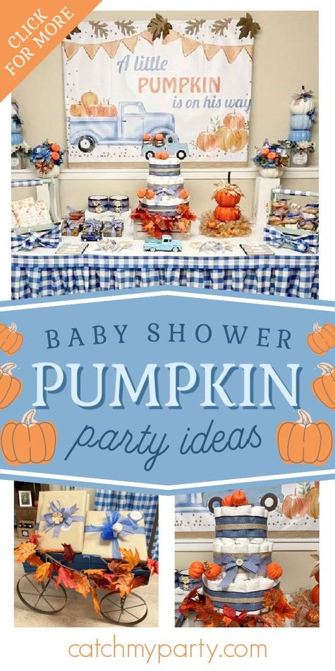 Pumpkin Baby Showers, Baby Pumpkin Baby Shower Ideas, Baby Boy Fall Baby Shower Ideas, Pumpkin Shower Decor, Baby Shower Entertainment Ideas, Baby Boy Fall Shower Ideas, Autumn Baby Shower Ideas Boy, November Baby Shower Themes Boys, Baby Shower Ideas For November