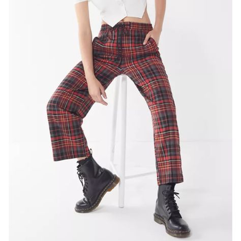 Size Xs Nwt! Urban Outfitters Plaid Orange & Red Straight Leg Pants Style 064440. Sold Out Online Brand New With Tag! High Waisted (12" Rise) Straight-Leg Fit Cut Right To The Ankle Elastic Waist With Drawstring 2 Side Pockets Nice Fall Colors! Can Be Dressed Up Or Dressed Down 67% Polyester/35% Viscose/ 1% Elastane Flat Lay: 13.5” Elastic Waist (Before Stretch) 25.5” Inseam Plaid Pants Women, Athleisure Pants, Urban Outfitters Jeans, Tie Dye Jeans, Green Cargo Pants, Urban Outfitters Women, Floral Print Pants, Urban Outfitters Pants, Fun Pants