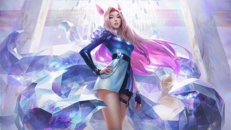 League of Legends #Seraphine Riot Games #upscaled #kda #K/DA #4K #wallpaper #hdwallpaper #desktop League Of Legends, Anime Character, Anime, Pink, White