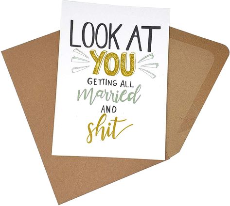 AmazonSmile : Sleazy Greetings Funny Wedding Card For Marriage Engagement - Adult Humor Dirty Wedding Congratulations Card (Married And Shit) : Office Products Card For Marriage, Engagement Greetings, Wedding Card Quotes, Funny Wedding Cards, Engagement Humor, Wedding Congratulations Card, Wedding Congratulations, Funny Wedding, Brutally Honest