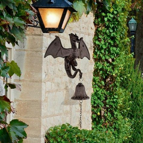 Design Toscano Castle Dragon Gothic Iron Bell Iron Dragon, Floor Candelabra, Chateau Medieval, Gothic Castle, Dragon Wall, Hanging Bell, Vintage Inspired Decor, Door Bell, Iron Door