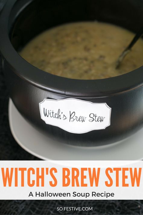 Halloween Party Recipe: Witch's Brew Stew - So Festive! Samhain Feast, Halloween Stew, Witches Brew Stew, Food Ideas For Party, Stew Ideas, Soup Halloween, Hocus Pocus Party Decoration, Halloween Soup, Halloween Bunco