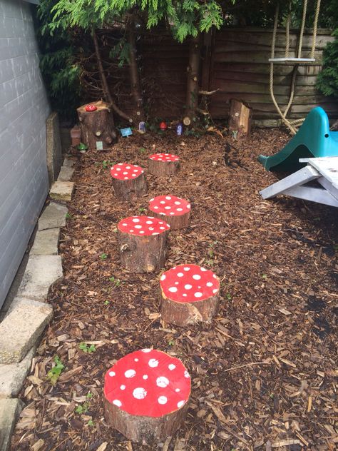 Toadstool stepping stones fairy garden 🍄 Backyard Playground Ideas, Diy Kids Playground, Outdoor Kids Play Area, Backyard Playset, Outdoor Play Space, Outdoor Learning Spaces, Play Area Backyard, Outdoor Play Spaces, Backyard Kids Play Area