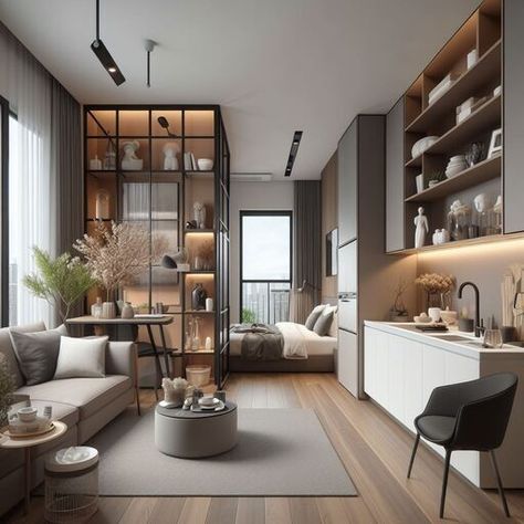 Large Studio Apartment Layout, Large Studio Apartment, Studio Flats, Small Cozy Apartment, Service Apartment, Space Saving Bedroom, Condo Interior Design, Real Estate Marketing Design, Condo Interior