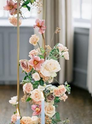 Every Pastel-Loving Bride Will Fall Head Over Heels for This Whimsical Wedding Inspiration Colorful Wedding Aisle, Wedding Aisle Florals, Flowers Installation, Alter Arrangements, Aisle Florals, Ceremony Arrangements, Blush Centerpiece, Pale Pink Weddings, Whimsical Wedding Inspiration