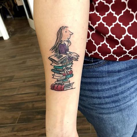 Roald Dahl Tattoo, Fantasy Tattoo Ideas, Still I Rise Tattoo, Fantasy Tattoo, Matilda Roald Dahl, Literary Tattoos, Cartoon Character Tattoos, Fantasy Tattoos, Small Tattoo Ideas