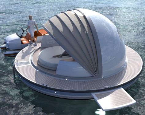 Houseboat Plans, Hotel Suite Design, Luxury Pontoon Boats, Line Sculpture, Resort Ideas, Floating Architecture, Floating Hotel, Man Made Island, Balcony Grill Design