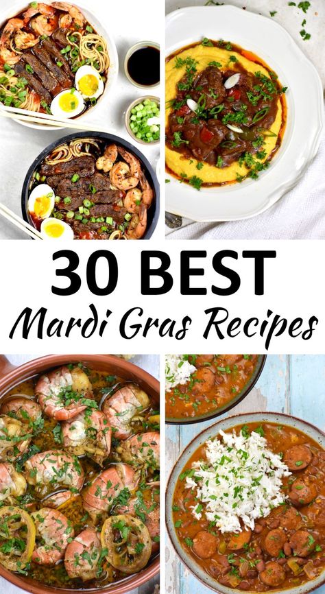 This list of amazing Mardi Gras Recipes includes a huge variety of dishes to help you put on the best Carnival celebration ever! Mardi Gras Dinner Recipes, Mardi Gras Dinner Ideas, Bayou Recipes, Jambalaya Soup, Mardi Gras Recipes, Mardi Gras Dinner, Jambalaya Pasta, Cajun Shrimp And Grits, Carnival Celebration