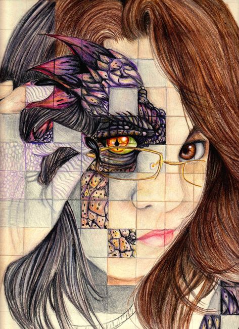 High school...gridded artwork - Google Search Interesting move away from typical self portraiture. Unique Self Portraits Art, Self Portrait Ideas Art, Art For Middle Schoolers, Self Portrait Drawing Creative, Medieval Creature, Grid Portrait, Self Portrait Art, Human Animal, High School Art Lessons