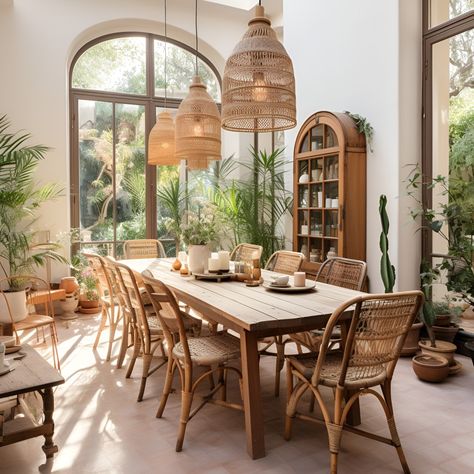 Charm Aesthetic, Mediterranean Dining Room, Modern Wooden House, Boho Dining Room, Wooden House Design, House Coastal, Aesthetic House, Dinning Room Design, Dining Room Combo