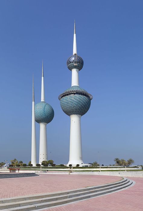 Built in 1979, the Kuwait Towers are the most famous landmark in Kuwait City. #education #teaching #training #writing #research #contentwriting #translation #knowledge #entertainment #art #clipping #humanities #travel #tourism #learning #classes #architecture #landmarks #cities #countries #places #holiday #vacation #middleeast #geography #asia #kuwait #kuwaitcity Kuwait Towers, Gandalf The Grey, Best Memes Ever, Western Asia, Kuwait City, Unique Buildings, Watch Tower, Famous Landmarks, Water Tower