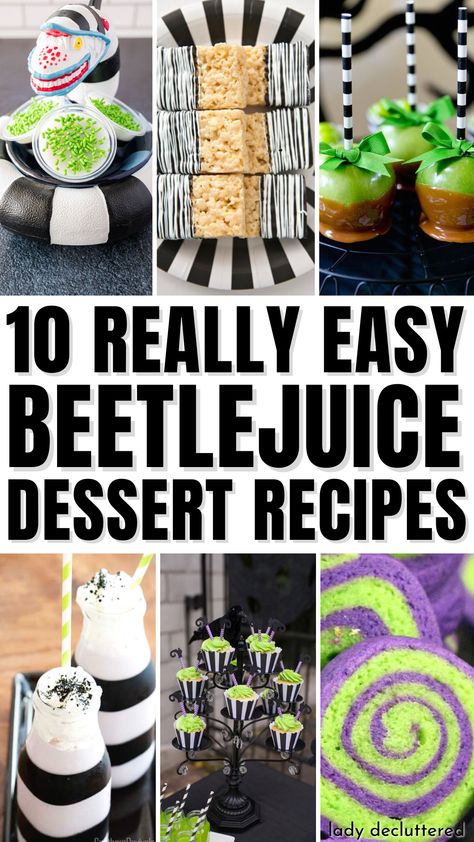 10 Really Easy Beetlejuice Dessert Recipes Beetlejuice Food Recipes, Beatle Juice Movie Night, Bettle Juice Alcohol Drink, Beetle Juice Birthday Cake Ideas, Beetlejuice Food Ideas Appetizers, Beetlejuice Treat Ideas, Beetle Juice Dinner Ideas, Beetle Juice Movie Night Food, Bettle Juice Party Food