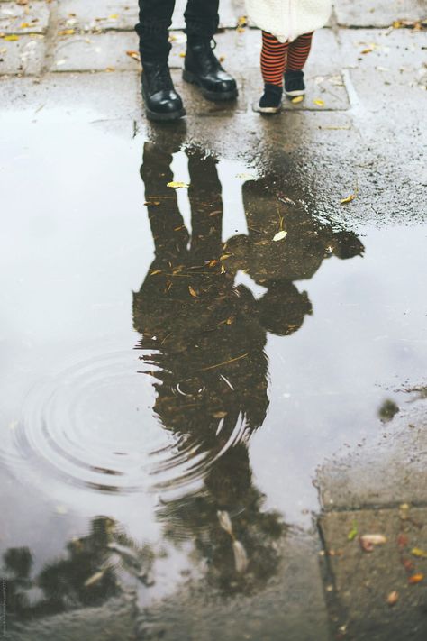 Mother And Daughter Puddle Reflection | Stocksy United Puddle Aesthetic, Puddle Photography, Rain Shoot, Puddle Reflection, Rainy Aesthetic, Reflection Drawing, Distortion Photography, Shadow Reflection, Rain Tattoo