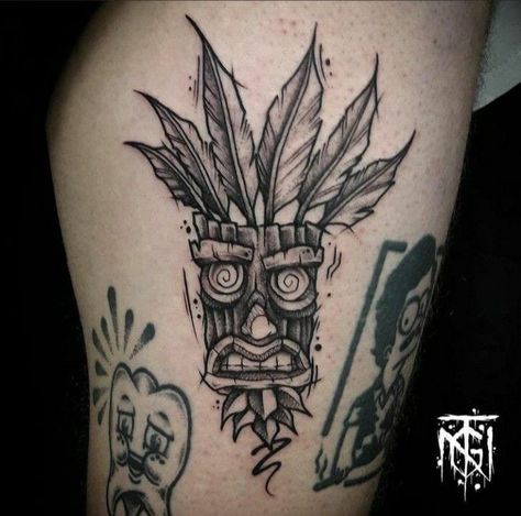 Aku Aku Tattoo, Tiki Tattoo, Unique Small Tattoo, Z Tattoo, Framed Tattoo, Gangsta Tattoos, Sharpie Tattoos, Muster Tattoos, Alien Tattoo