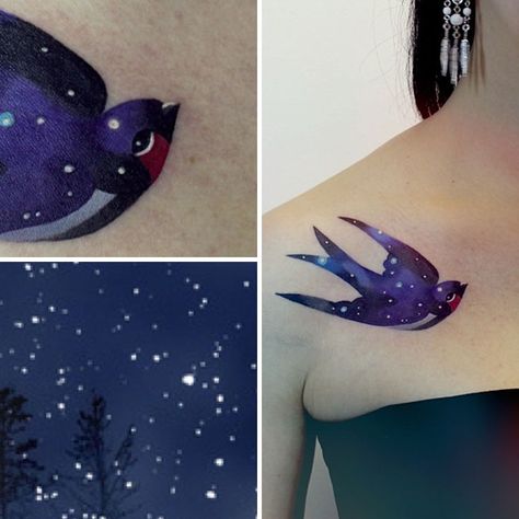 Bird Tattoo Night Sky Tattoos, Cosmic Tattoo, Sky Tattoos, Boys With Tattoos, Bird Tattoos, Swallow Tattoo, Beautiful Night Sky, Astronomy Lover, Space Tattoo