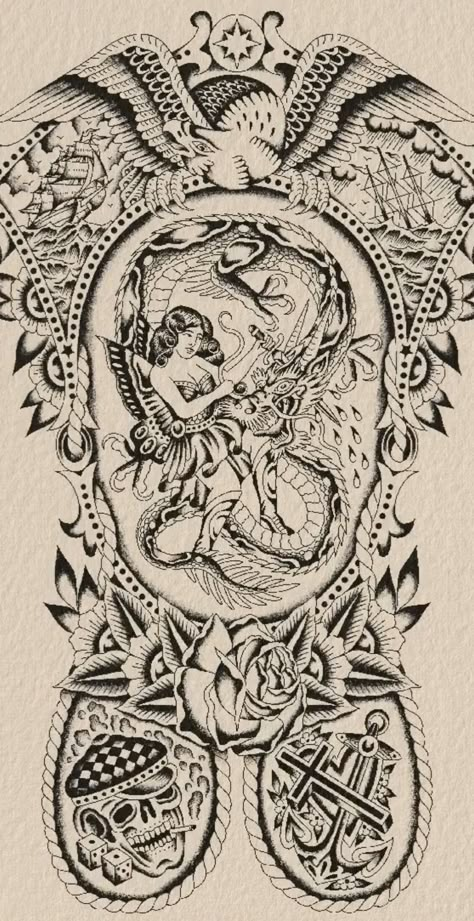 Chest Piece Traditional Tattoo, Greek And Roman Mythology Tattoos, British Traditional Tattoo, European Traditional Tattoo, Traditional Backpiece, American Traditional Back Piece, Traditional Tattoo Back Piece, Traditional Back Tattoo, Traditional Tattoo Drawings