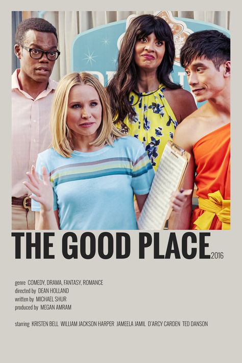 The Good Place Aesthetic, The Good Place Wallpaper, The Good Place Poster, Eloise Core, The Good Place Netflix, Manny Jacinto, Four People, Minimalist Posters, Polaroid Poster