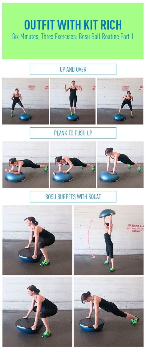 I love my Bosu Ball!  What a great little set of exercises: Six Minutes, Three Exercises: Bosu Ball Routine Part 1 Bosu Ball Workout, Bosu Workout, Ball Workouts, Ball Workout, Bosu Ball, Exercise Ball, Mental Training, Fitness Nutrition, Personal Training