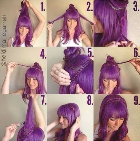 Pretty Braided Crown Hair Tutorial Braids For Long Hair, Goddess Braids, Crown Hairstyles, Love Hair, Hair Today, Hair Dos, Purple Hair, Braid Styles, Hair Updos