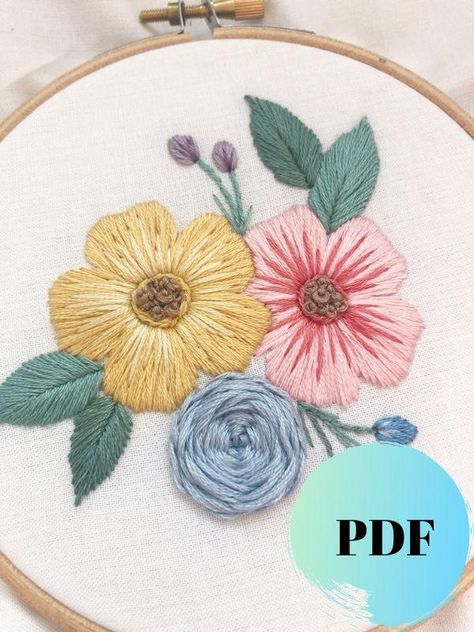 PDF Hand Stitch Embroidery Pattern Hand Stitch Embroidery Patterns, Hand Stitch Embroidery, Hand Stitching Patterns, Diy Embroidery Flowers, Embroidery Stitches Flowers, Embroidery Stitches Beginner, Simple Embroidery Designs, Hand Embroidery Kit, Embroidery Stitches Tutorial