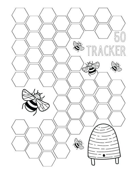 Bee prepared to track 50! 50 miles, 50 kilometers, 50 days, 50 minutes, or 50 of whatever you want to track. Migraine Diary, Monthly Checklist, Budget Challenge, Money Saving Methods, Bullet Journal Ideas Templates, Organization Lists, Goal Journal, Savings Jar, Bullet Journal Paper