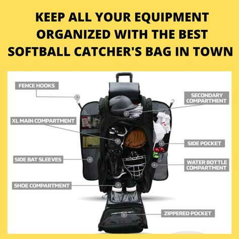 Softball Gear Organization, Softball Essentials, Catchers Gear, Softball Mom Gifts, Softball Gear, Baseball Accessories, Baseball Bag, Softball Catcher, Baseball Catcher