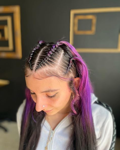 Double trouble with these sleek braids and vibrant violet vibes 💜✨ Who else is loving this color and braid combo!? #mcallenhairstylist #BraidedBeauty #cornrows #braids Sleek Braid, Double Trouble, Sleek, Hair Stylist, Violet, Braids, Beauty, Color