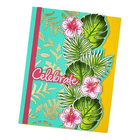 Diamond Press Tropical Stamp, Die and Stencil Set - 22896786 | HSN Tropical Cards Handmade, Tropical Cards, Embellishments Diy, Diamond Press, Making Cards, All Craft, Crafts Sewing, Scrapbook Paper Crafts, Scrapbook Ideas