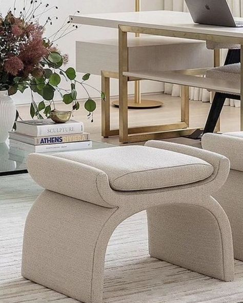 Ottoman puffy #Ottoman #sofa #india Ottoman Stool Bedroom, Curved Ottoman, Pouf Seating, Tufted Furniture, Corner Sofa Design, Elegant Living Room Design, Furniture Design Chair, Coban, Furniture Details Design