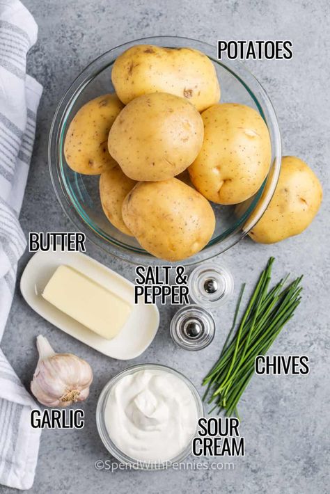 For the best side dish ever, make these delicious creamy and tangy sour cream mashed potatoes with garlic, butter, and chives. Mashed potatoes with sour cream are creamy and delish, and they are super easy to cook up. Just boil some Yukon Gold or red potatoes, Russets, or Idahoans, and mash them with the ingredients until smooth & velvety. #sourcreammashedpotatoes #sidedish #garlicbutter #spendwithpennies Mashed Potatoes Recipe Sour Cream, Russet Mashed Potatoes, Mashed Potatoes With Sour Cream, Best Garlic Mashed Potatoes, Leftover Sour Cream, Cream Mashed Potatoes, Potatoes With Sour Cream, Sour Cream Mashed Potatoes, Sour Cream Potatoes