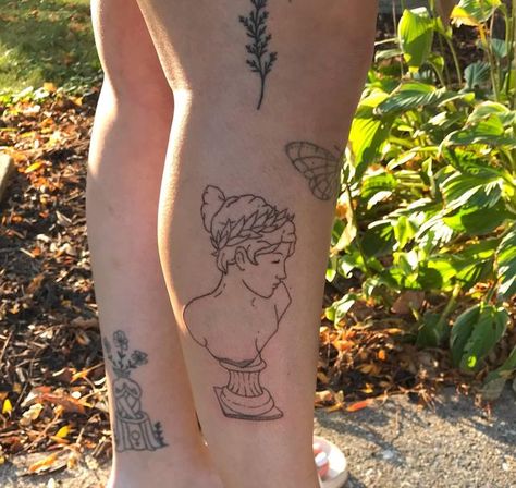 Calliope Muse Tattoo, Sappho Tattoo Simple, Tattoo Ideas Art History, Atonement Tattoo, Famous Artwork Tattoo, Aphrodite Statue Tattoo, Demeter Tattoo, Outer Arm Tattoos For Women, Sappho Tattoo