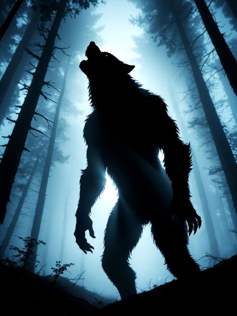 werewolf, phone wallpaper, halloween poster, spooky season, spooky season aesthetic, spooky background, spooky wallpaper, halloween room ideas, halloween decor, dark, forest, halloween, haunted, horror, mysterious, night, photography, scary, silhouette, sinister, spooky Dark Forest Halloween, Monster In The Woods, Scary Silhouette, Phone Wallpaper Halloween, Werewolf Howling, Scary Trees, Scary Werewolf, In The Woods At Night, Werewolf Monster