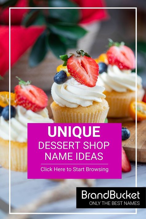 In search of amazing Dessert Shop Names? You’ve come to the right place! Here you'll find 50+ catchy brand names for Dessert Businesses that will have people drooling for more. Check out the name ideas now! dessert shop name ideas, dessert shop names, dessert shop names ideas in french, dessert shop logo, dessert shop ideas, dessert shop business name, dessert business names, dessert business name ideas Baking Shop Name Ideas, Dessert Brand Name Ideas, Dessert Business Name Ideas, Christian Bakery Names, Bakeshop Names Ideas, Dessert Shop Names Ideas, Aesthetic Bakery Names, Cake Shop Name Ideas, Bakery Names Ideas Unique