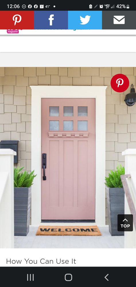 Blush Front Door, Taupe House, Pink Front Door, House Door, Front Door Design, House Doors, Pastel Shades, Door Design, Dusty Pink