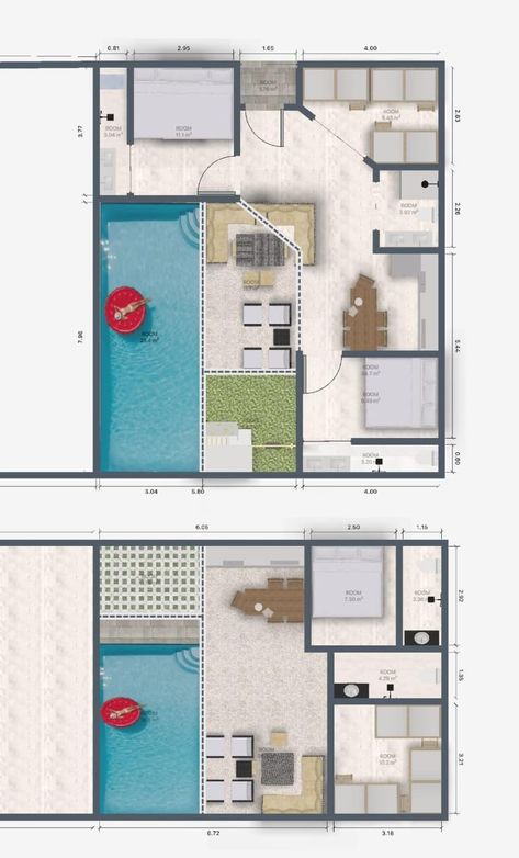 Indoor Pool Floor Plans, 200 Sqm House Design, 100sqm House, House Design With Pool, House With Swimming Pool, Plan Floor, Villa Plan, Sims House Design, Sims House