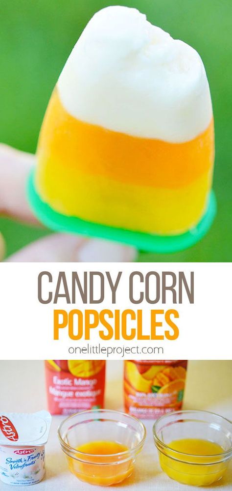 These candy corn popsicles are so easy to make and are the perfect sweet treat for Halloween. Candy Corn Popsicles, Halloween Candy Ideas, Best Fall Crafts, One Little Project, How To Make Candy, Savoury Meals, Tasty Appetizers, Kid Foods, Halloween Snack