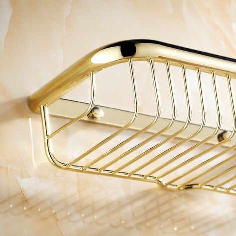 Basket Holder, Brass Bathroom, Shower Caddy, Home Kitchen, Wall Mount, Shelves, Shower, Brass, Wall