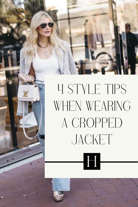 Outfit With Cropped Jacket, Style Cropped Denim Jacket, Crop Jacket Outfits Women, Green Cropped Jacket Outfit, Cropped Fall Jacket, How To Wear A Cropped Jacket, How To Style A Cropped Jacket, Cropped Black Jacket Outfit, Cropped Jackets For Women