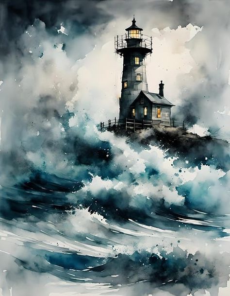 Lighthouse Architecture, Pelican Art, Lighthouse Painting, Universe Galaxy, Free Illustration, Starry Sky, Free Illustrations, Image Illustration, Lighthouse