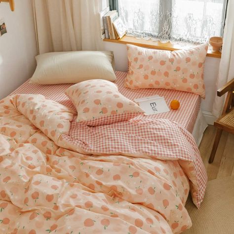 Cottage Core Bedding, Peach Bedroom, Peach Bedding, Orange Comforter, Cartoon Fruit, Apple Print, King Duvet Cover Sets, Top Beds, Comforter Cover