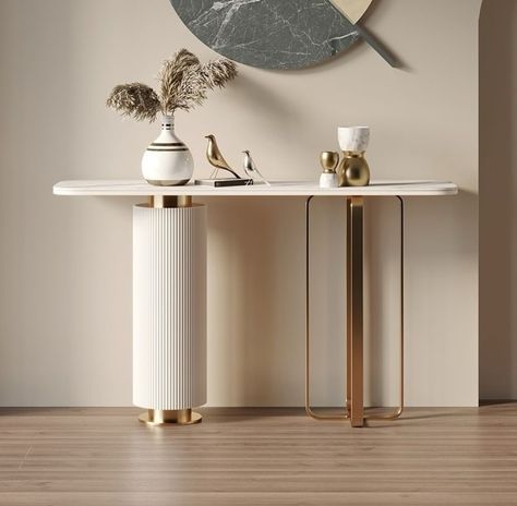 A beautiful first impression. Add a warm welcoming foyer table positioned in the entryway of your home that gives your guests an immediate sense of warmth and hospitality. Browse our extensive selections at Santima Home, link in bio. #santimahome #foyertable #foyerideas #foyerdesign #foyer #moderninteriordesigner #minimalistinteriordesign Salon Simple, Glam Table, Baking Process, Solid Texture, Metal End Tables, Foyer Table, Foyer Design, Simple Living Room, Hallway Table