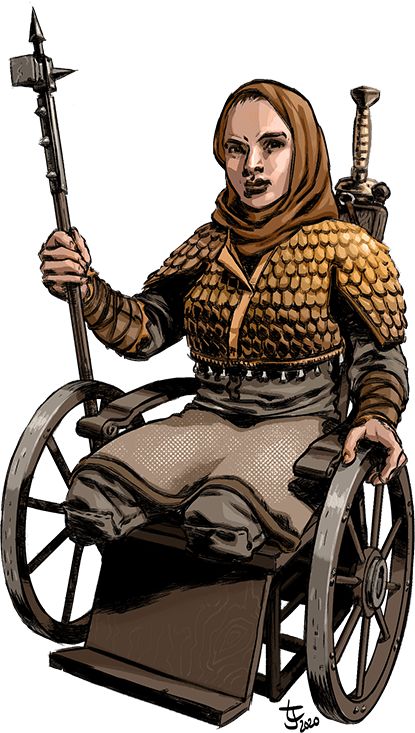 D&D gets a combat wheelchair Dnd Amputee Character, Disabled Character Design Dnd, Dnd Disabled Character, Fantasy Wheelchair Art, Dnd Wheelchair Character, Fantasy Disabilities, Dnd Wheelchair, Wheelchair Character Art, Combat Wheelchair